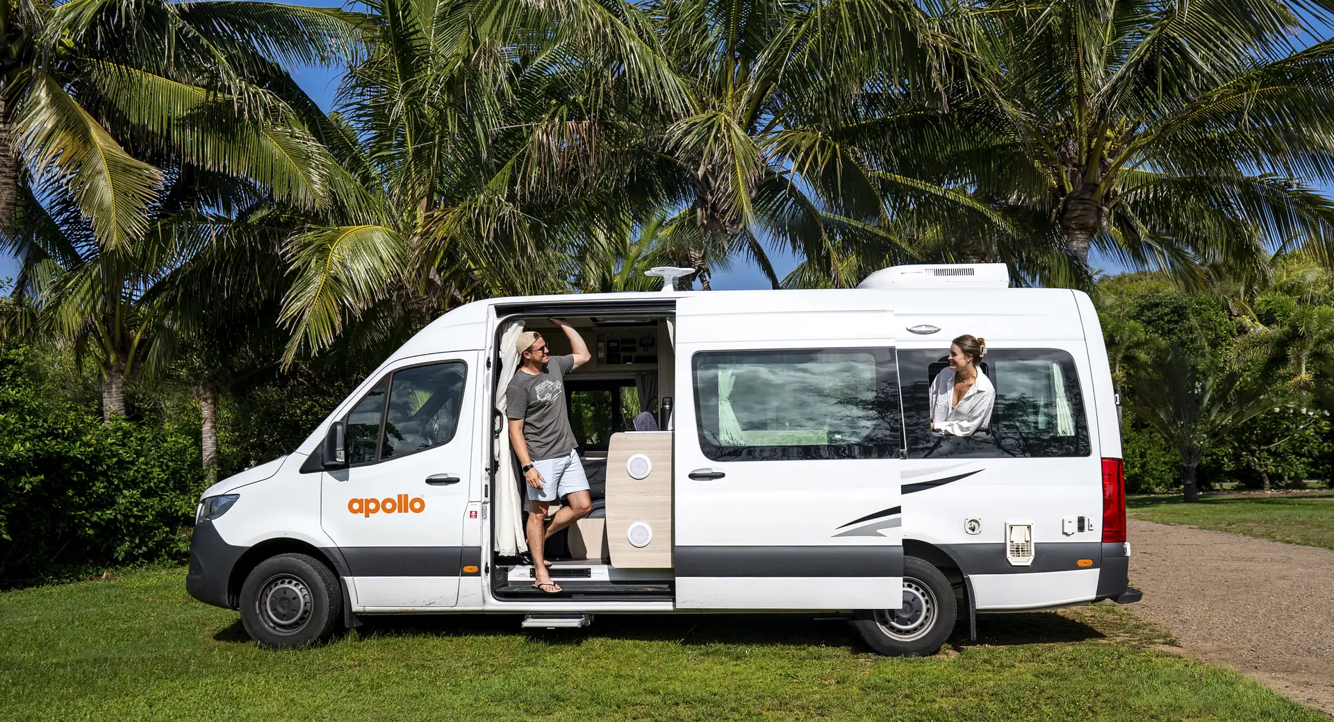 Apollo Euro Tourer campervan parked under palm trees in tropical Queensland, Australia